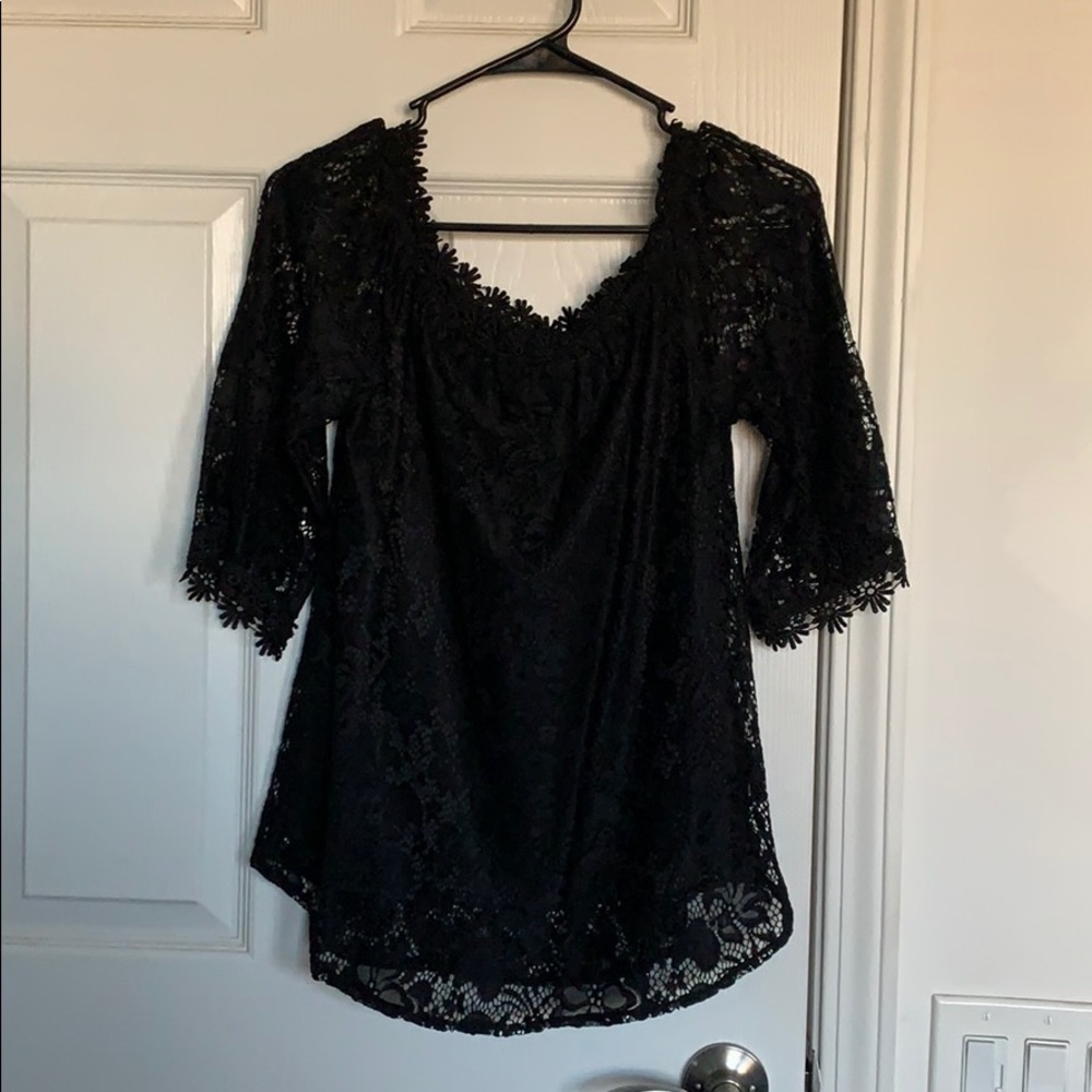 Black Lace Off the Shoulders Top